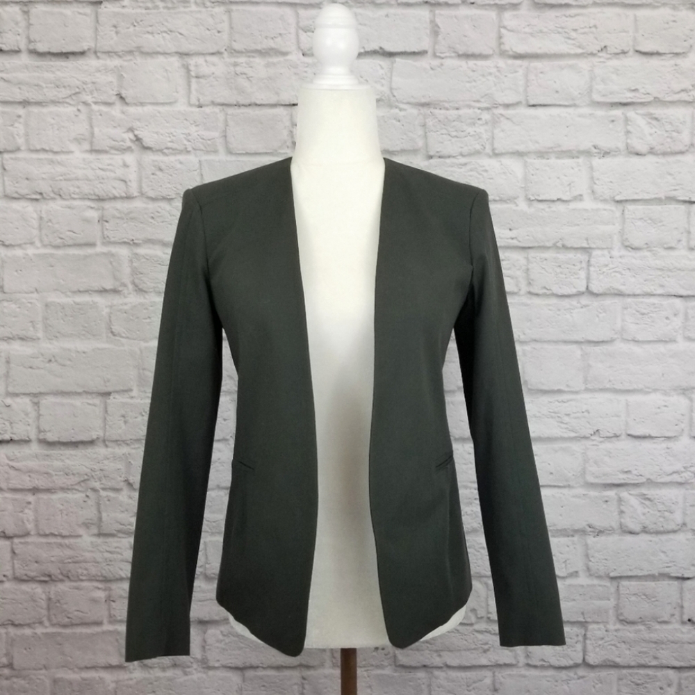Theory Tadean Gray Open Front Form Fitting Blazer - image 1